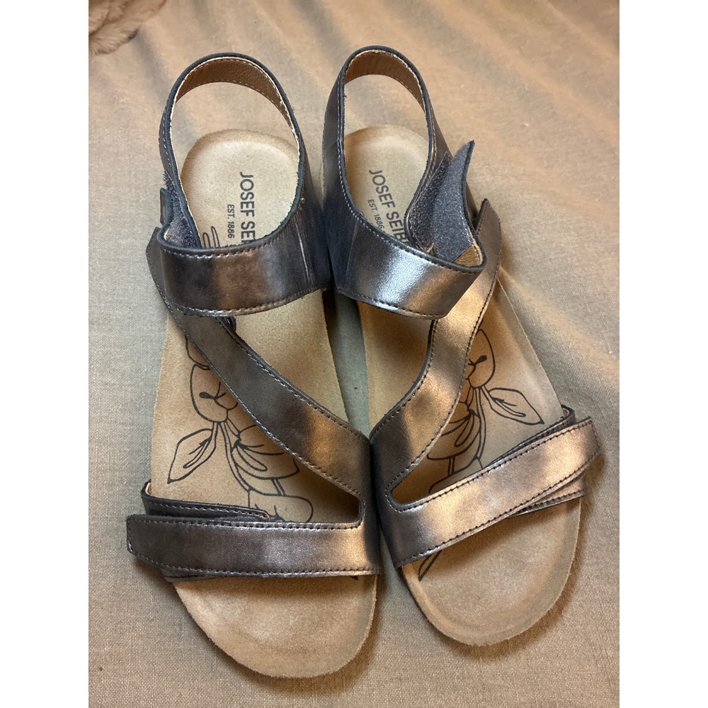 Josef Seibel Womens Metallic Pewter Strappy Cork Midsole Sandals Size 40